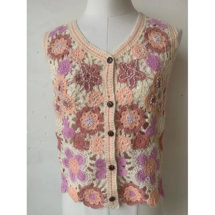 Scarpy creation gilet boheme dentelle fleuri rose4933102_3