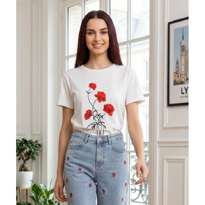 Scarpy creation chandail fleurs blanc