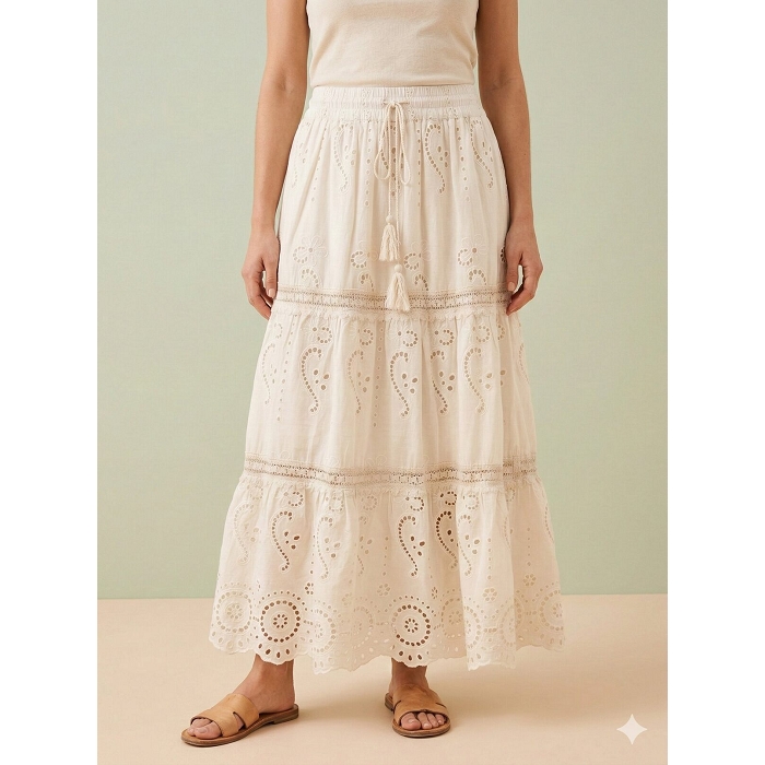 Scarpy creation jupe longue broderie beige4954401_4