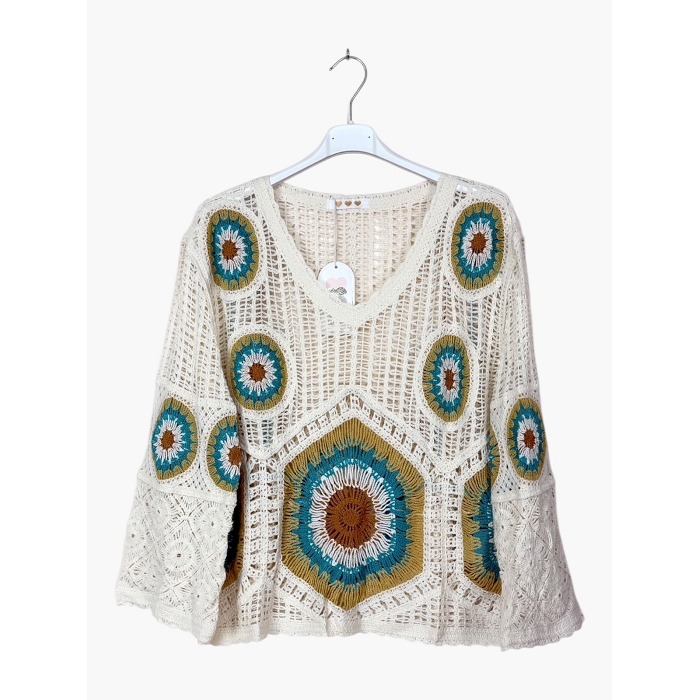 Scarpy creation my pull crochet multicolor yl jaune