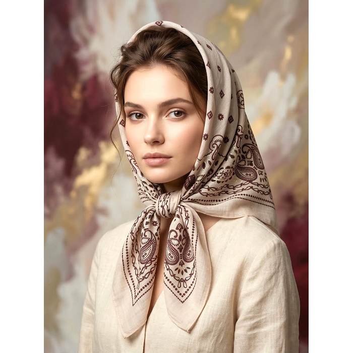 Scarpy creation foulard carre imprime beige4955505_2