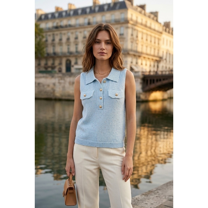 Scarpy creation gillet col polo bleu4976101_6