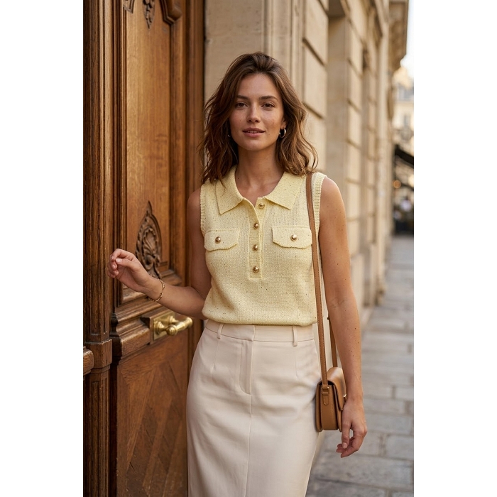 Scarpy creation gillet col polo jaune4976102_4