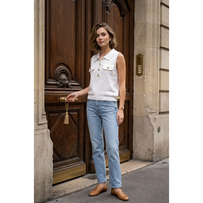 Scarpy creation gillet col polo blanc4976104_3