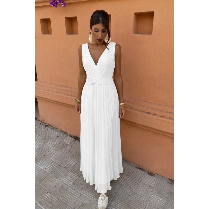 Scarpy creation robe plissee sans manche blanc4977501_2