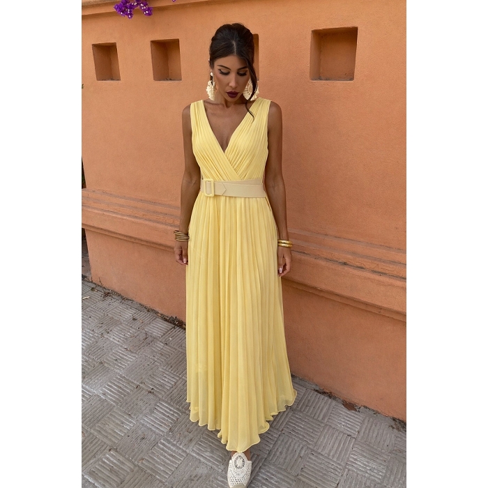 Scarpy creation robe plissee sans manche jaune4977502_2