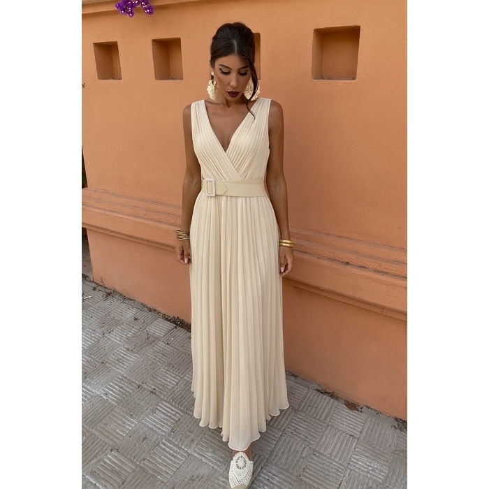 Scarpy creation robe plissee sans manche beige4977503_6