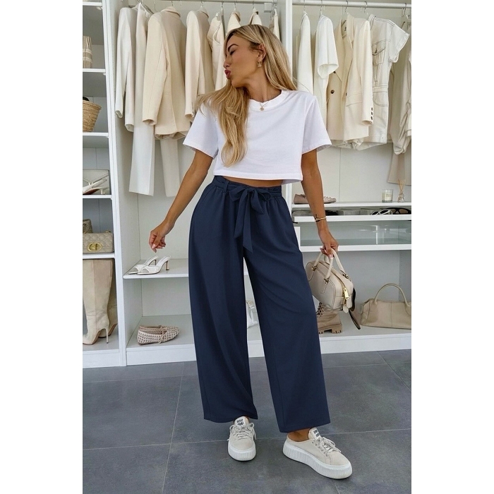 Scarpy creation pantalon large avec ceinture nouee bleu4977601_5