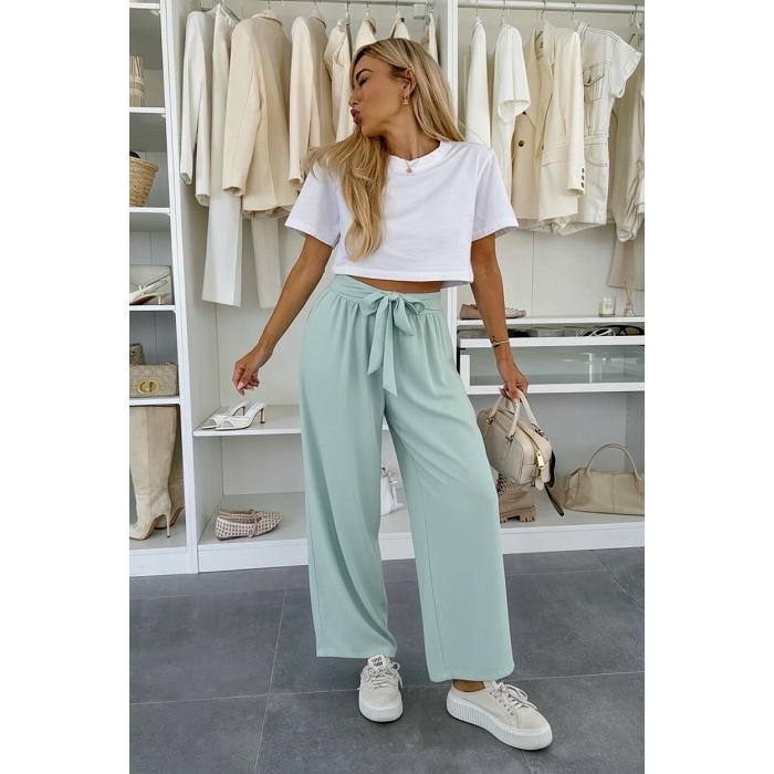 Scarpy creation pantalon large avec ceinture nouee vert4977602_4