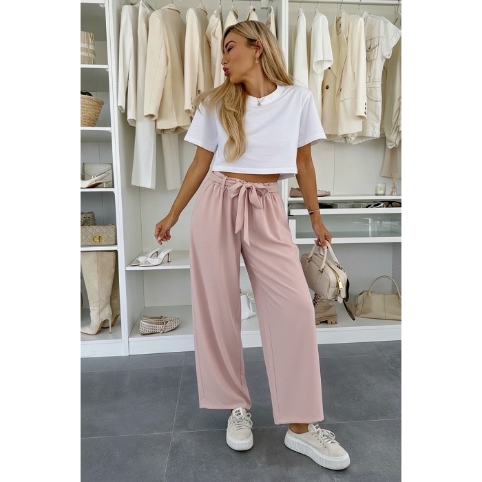 Scarpy creation pantalon large avec ceinture nouee rose4977603_6