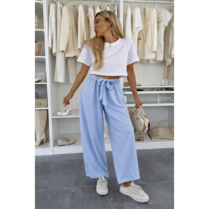 Scarpy creation pantalon large avec ceinture nouee bleu4977604_6