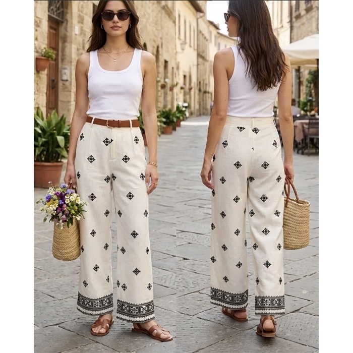 Scarpy creation pantalon a motif beige4980701_3