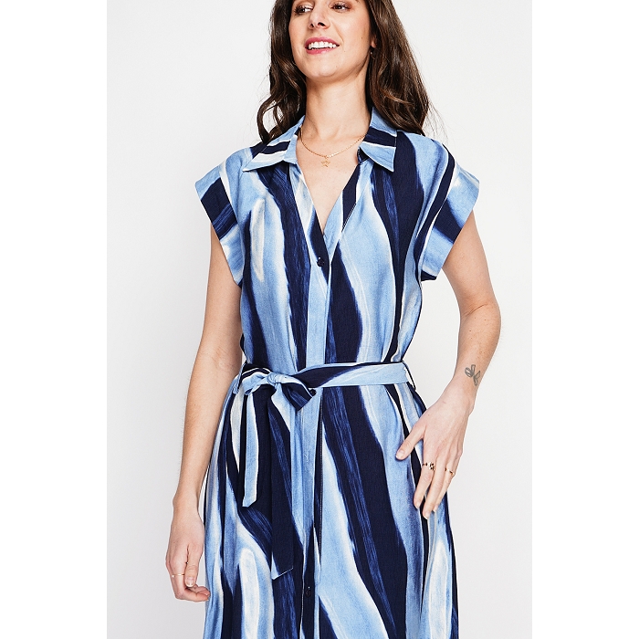 Scarpy creation robe chemise bouton ceinture bleu4982601_2