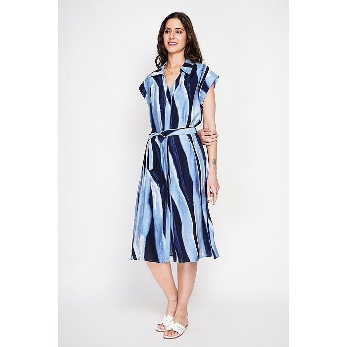 Scarpy creation robe chemise bouton ceinture bleu4982601_3