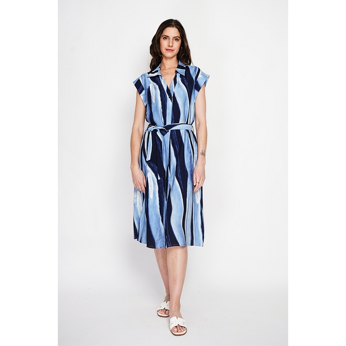 Scarpy creation robe chemise bouton ceinture bleu4982601_6