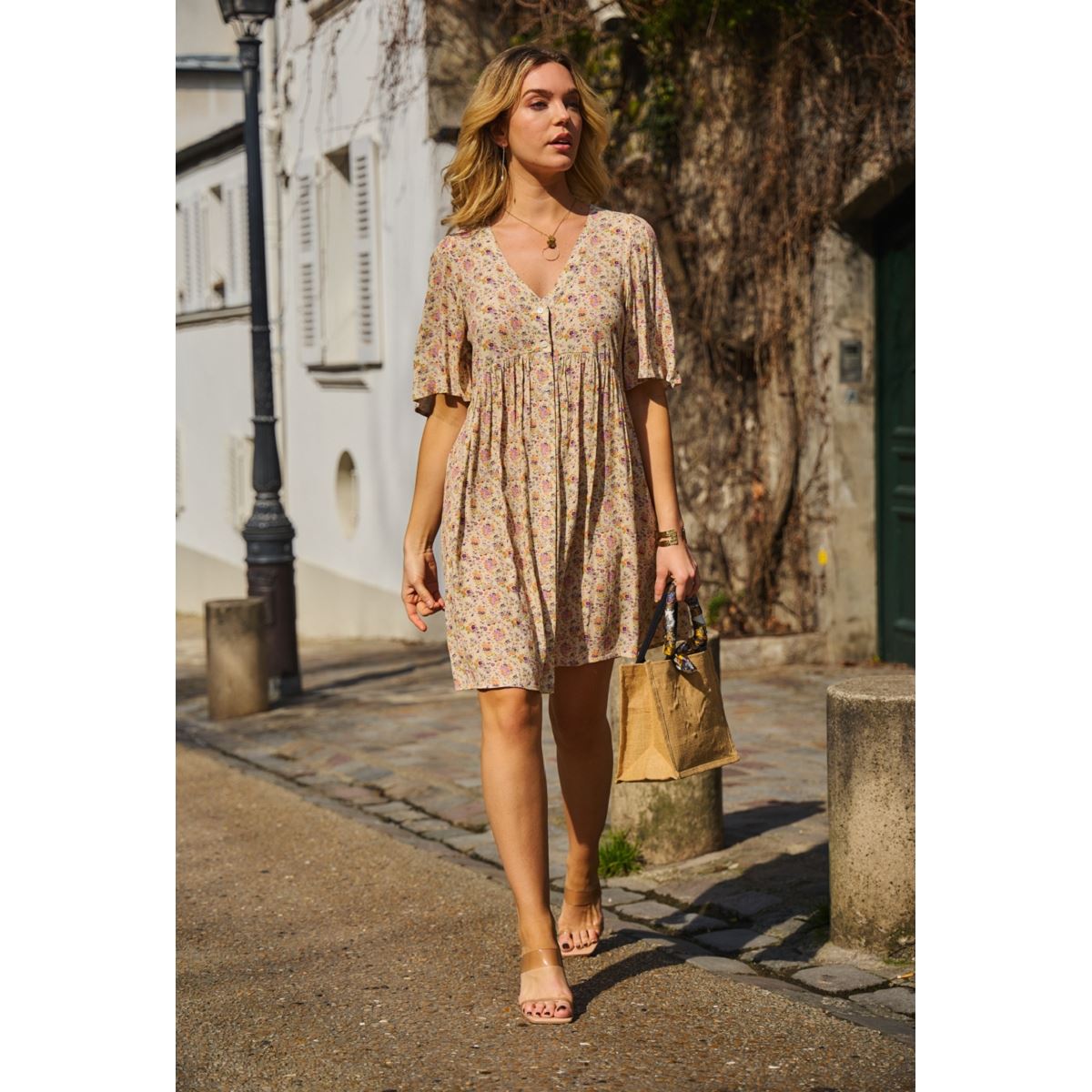Robe Max Studio Ajustée & évasée - Taille M, Manches 3/4, Couleur Marron/beige/sarcelle